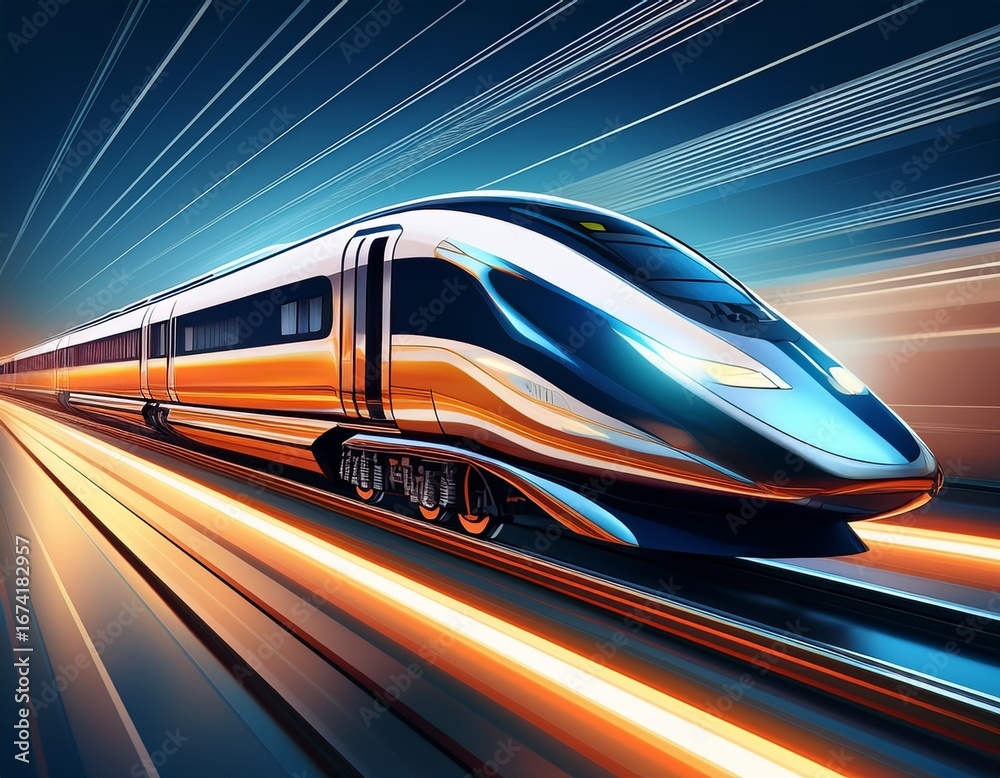 Fototapeta premium stylized high speed bullet train with speed lines and sleek design