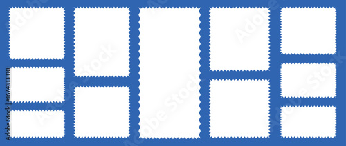 Postage stamp borders set vector. wavy edge frame or shape. Set of frames in shape of squares and zigzag edges