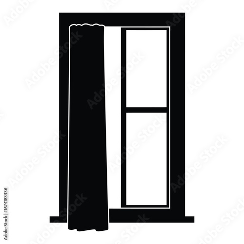 Open Window with Partially Drawn Curtain Showing Bright Sunlight and Outdoor View