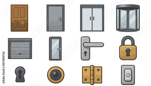 Collection of essential door and security icon elements
