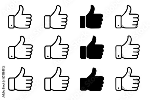 Variety of thumbs up icons in differing styles and shades