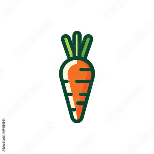 Vibrant carrot illustration with green leaves, suitable for organic food promotion and recipes