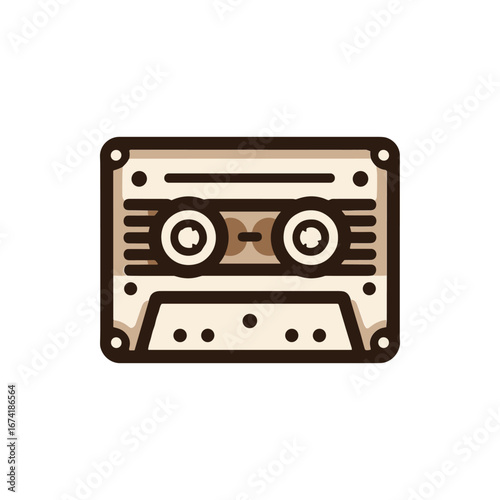 Vintage audio cassette tape illustration on a white background, symbolizing nostalgia and music
