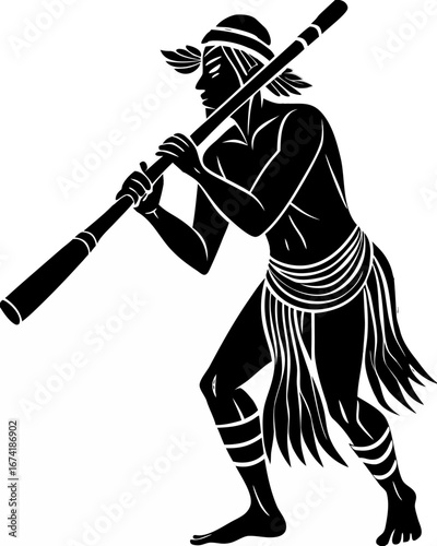 Aboriginal Man Playing Didgeridoo Silhouette