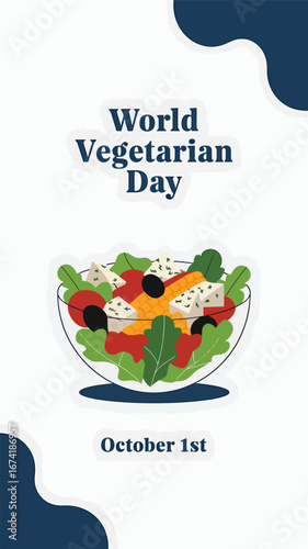 Vector art of world vegetarian day celebrated on october 1st with a healthy salad bowl, promoting plantbased eating and a vegetarian lifestyle