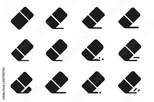 Different eraser icons set on white background