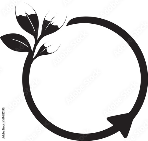 Circular Arrow with Growing Plant and Leaves Symbolizing Sustainability recycle reuse