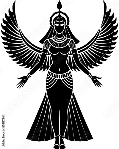 Divine Black and White Egyptian Winged Goddess Art