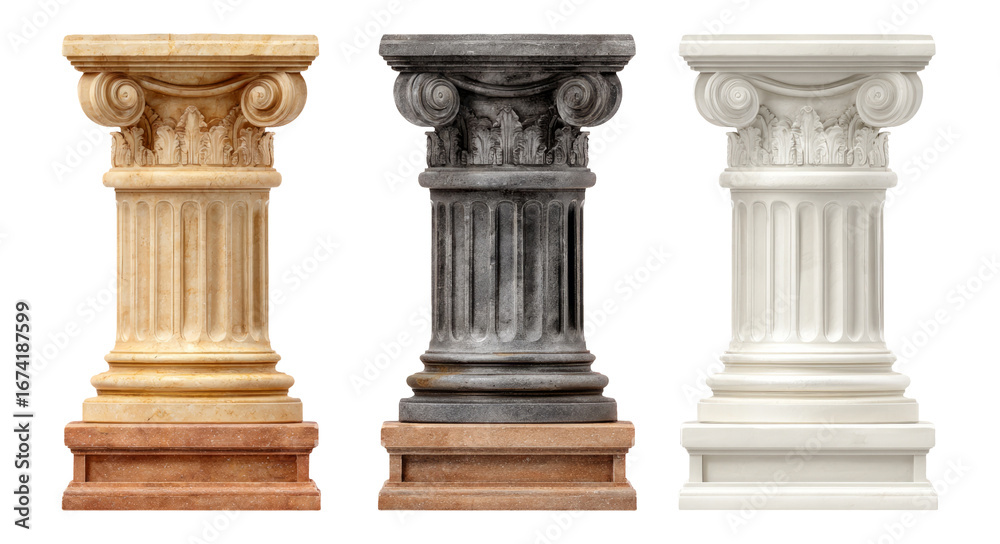 Fototapeta premium Three Elegant Columns Isolated on Transparent Background