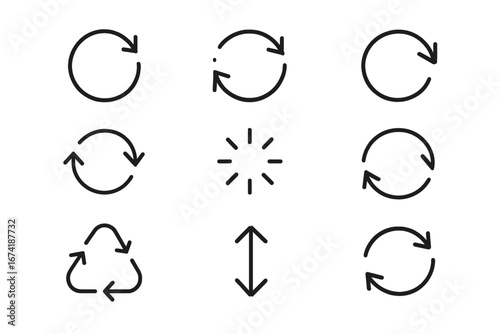 Set of circular and arrow icons representing refresh, reload, recycle, and synchronization