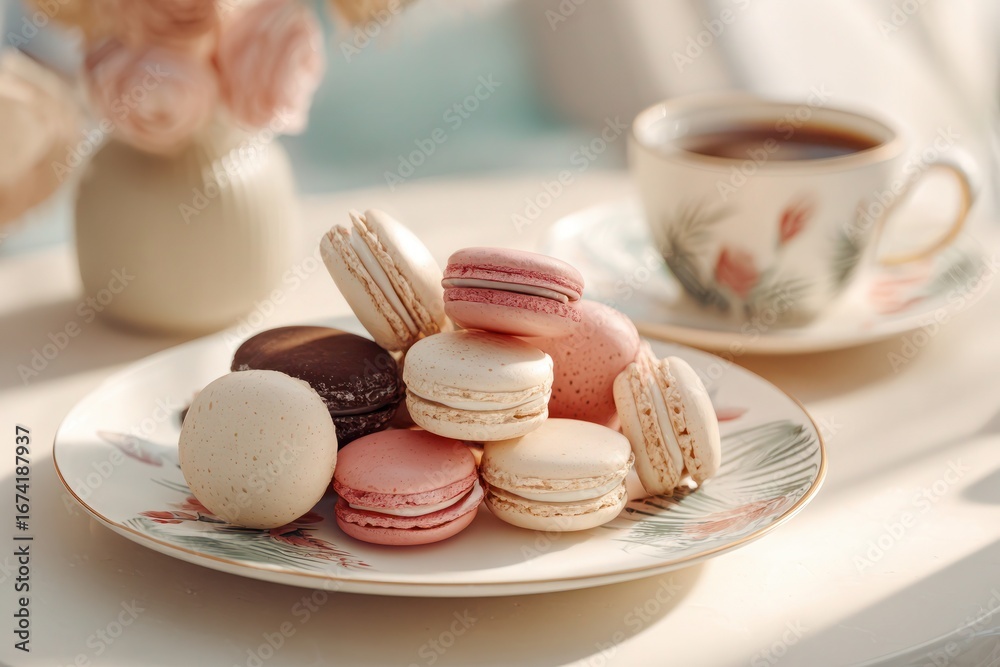 Obraz premium Festive Breakfast with Macarons and Coffee