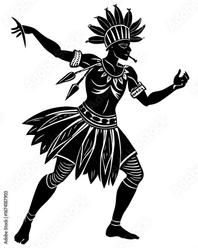 Vibrant Black and White Tribal Dancer Art