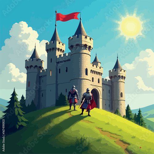 illustration, castle, design, cartoon, architecture, vector, fortress, fantasy, fairytale, silhouette, classic, ancient, night, old, graphic, drawing, shadow, landscape, kingdom, medieval, house, 