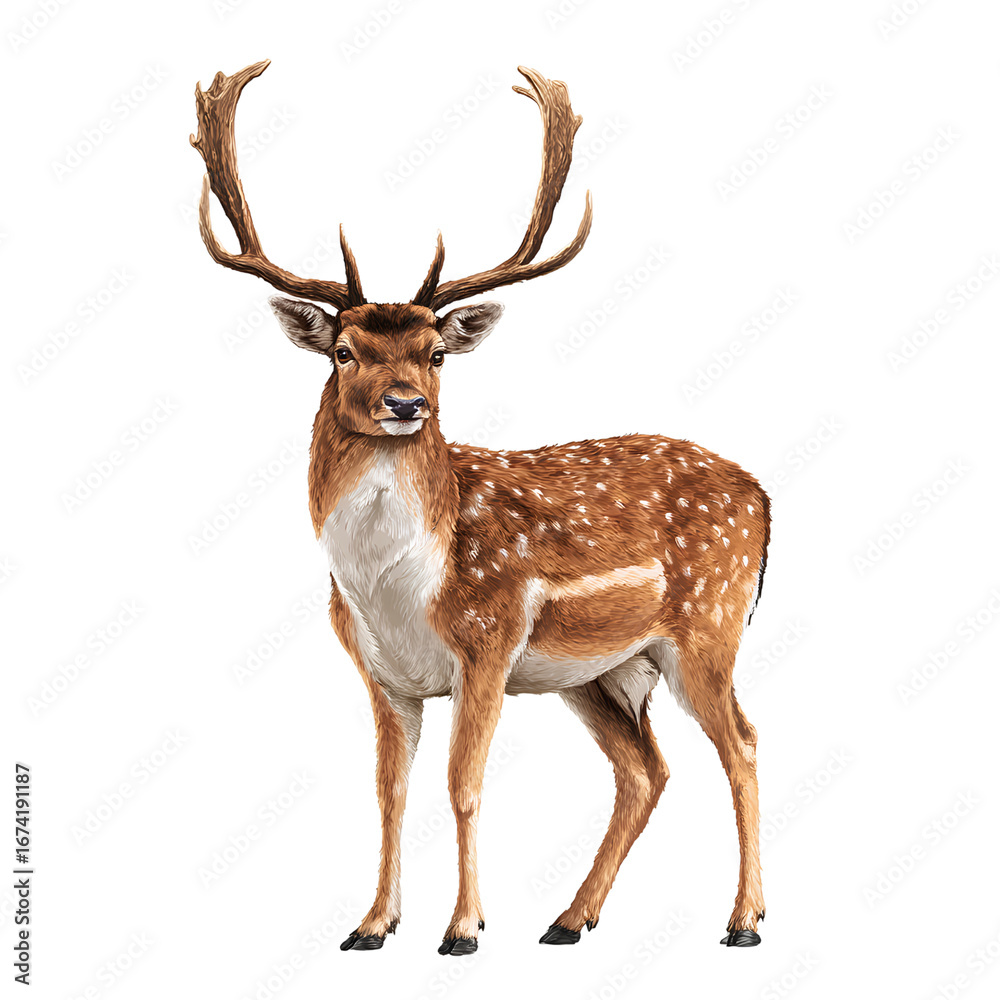 Fototapeta premium Realistic deer with antlers wildlife animal isolated on Transparent background