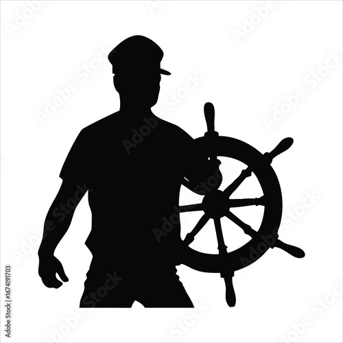Silhouette of a captain at the helm of a ship