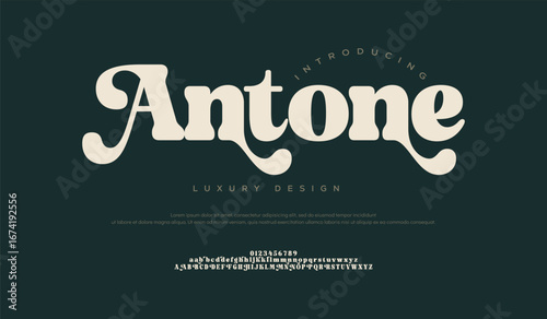 Antone Elegant classic alphabet serif fonts decorative wedding retro concept. Typography typeface uppercase lowercase and number. vector illustration
