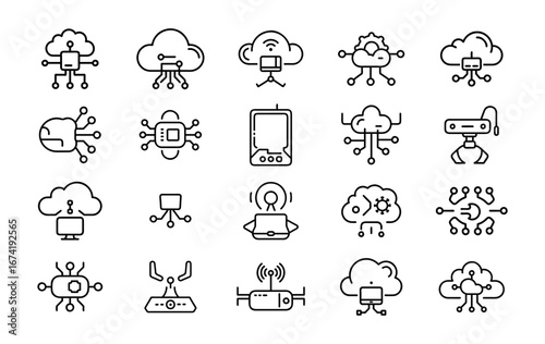 Modern technology icons representing cloud computing ai networking and data transfer for digital innovation