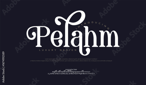 Pelahm Elegant alphabet letters font and number. Minimal modern urban fonts for logo, brand etc. Typography typeface uppercase lowercase and number. vector illustration