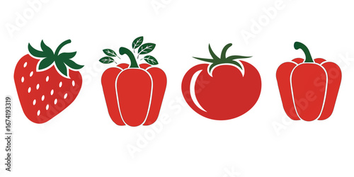 Vector art of four red fruits and vegetables