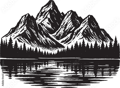 Majestic Mountain Range Reflection Over Calm Water With Pine Trees mountains nature