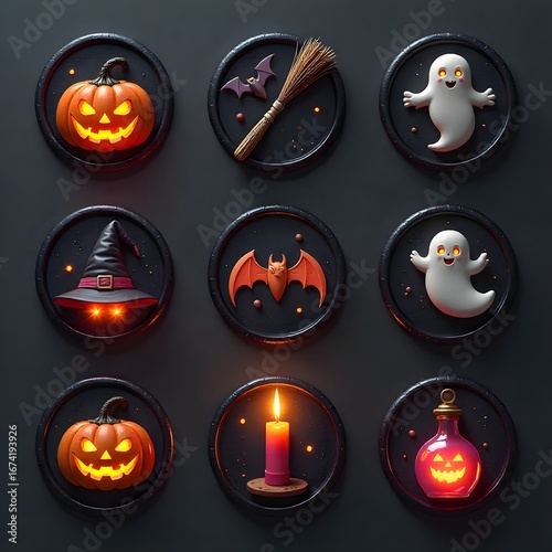 Collection of 3d Vector Halloween icon, Happy Halloween party concept.
