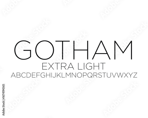 Gotham extra light font for logo and headline. Isolated vector typeset