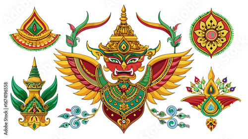 Vector set of Thai ornament design and decoration white background 