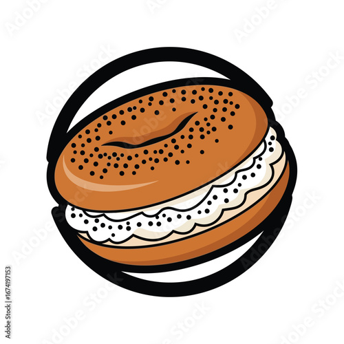 Bagel with Cream Cheese Vector Icon
