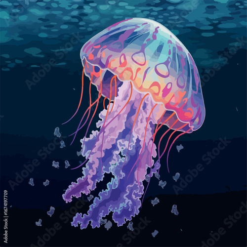 illustration, jellyfish, aquatic, cartoon, wildlife, marine, creature, underwater, ocean, fish, art, vector, design, sea, life, cute, isolated, baby, blue, abstract, nature, graphic, animal, water, dr