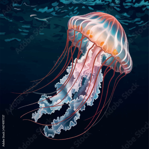 illustration, jellyfish, aquatic, cartoon, wildlife, marine, creature, underwater, ocean, fish, art, vector, design, sea, life, cute, isolated, baby, blue, abstract, nature, graphic, animal, water, dr