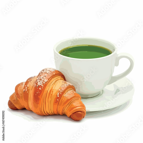 food, croissant, breakfast, cafe, bakery, illustration, coffee, vector, cup, drink, dessert, snack, sweet, pastry, bread, isolated, background, restaurant, art, beverage, hot, mug, morning, tea, 