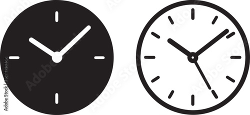 Two clocks one black and one white on a white background time watch