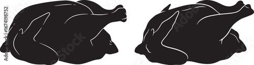 Two roasted chickens silhouette