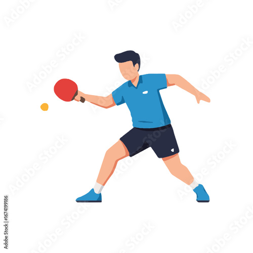 Table Tennis Player Serving Ball with Paddle Flat Vector Illustration