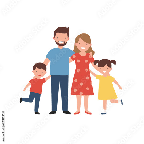 Happy Family Illustration: Parents and Children Together, Smiling and Hugging