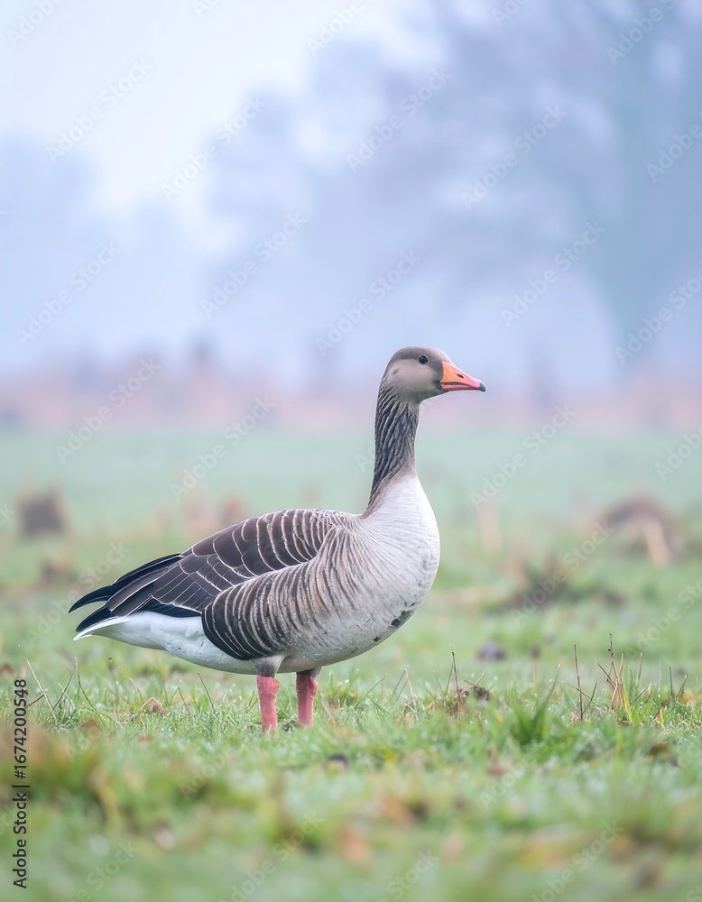 Fototapeta premium Grey goose in a misty field