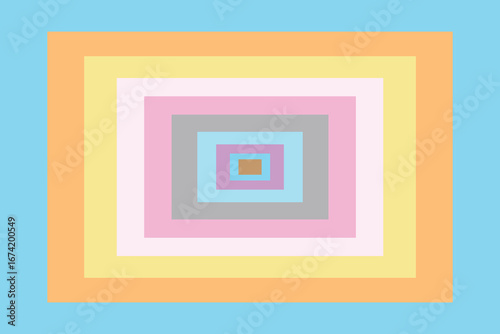 Retro groovy rectangular background. Rectangle geometric pattern vector. 60s and 70s style frame. Abstract rectangle shape blur multicolor  background design. Vector illustration.