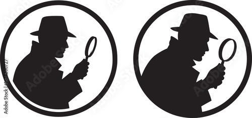Detective silhouette examining with magnifying glass