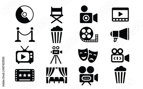 Cinema and film industry icon set