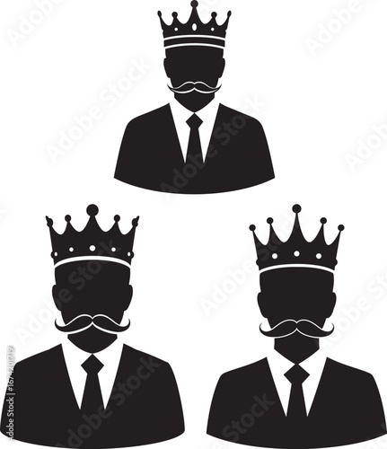 Three kings in suits with crowns silhouette