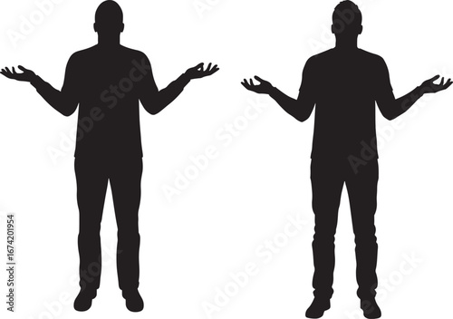 Two men silhouette with outstretched arms