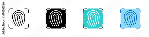 Fingerprint Scan Multiple Style Icon Sheet Design Vector - fingerprint inside a scanning frame, representing biometric authentication, identity verification, and secure access