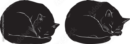 Two sleeping cat silhouettes facing opposite directions