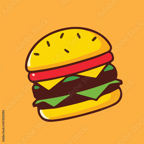 big burger icon illustration on yellow background