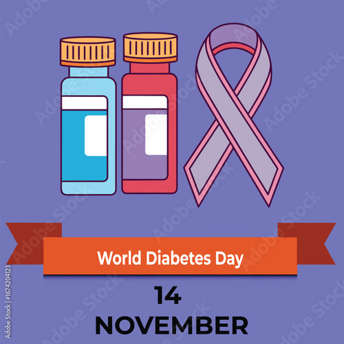 Diabetes awareness ribbon medication bottles vector