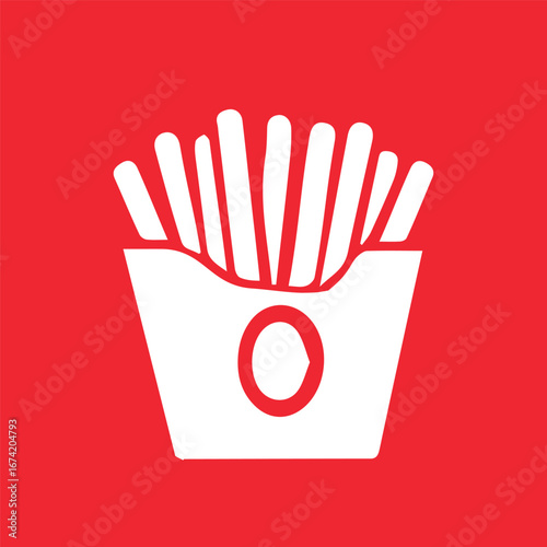 big fries icon, white illustration on red background