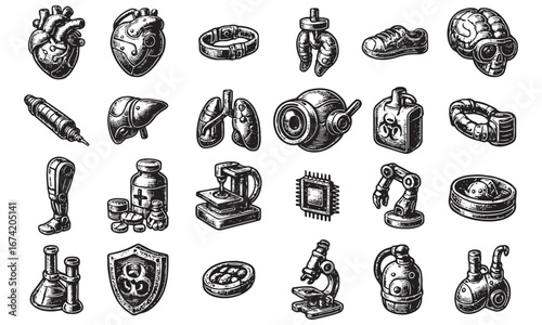 Medical and Technological Icons Set for Healthcare and Innovation Design