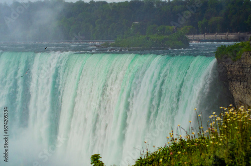 Niagara Falls, Canadian falls, Horseshoe falls close up, white foam and turquoise blue water