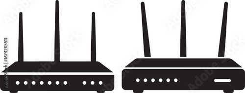 Two wireless routers with antennas silhouette