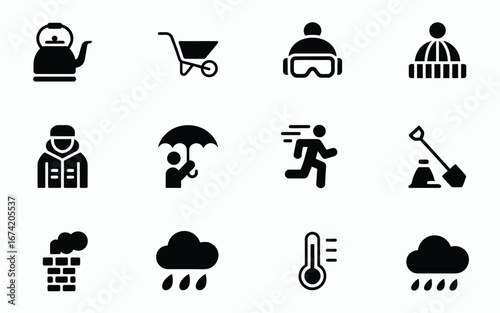 Winter weather and activities icon set